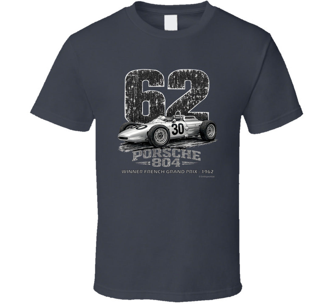 Porsche 804 vintage distressed racing t-shirt in charcoal grey