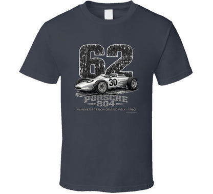 Porsche 804 vintage distressed racing t-shirt in charcoal grey