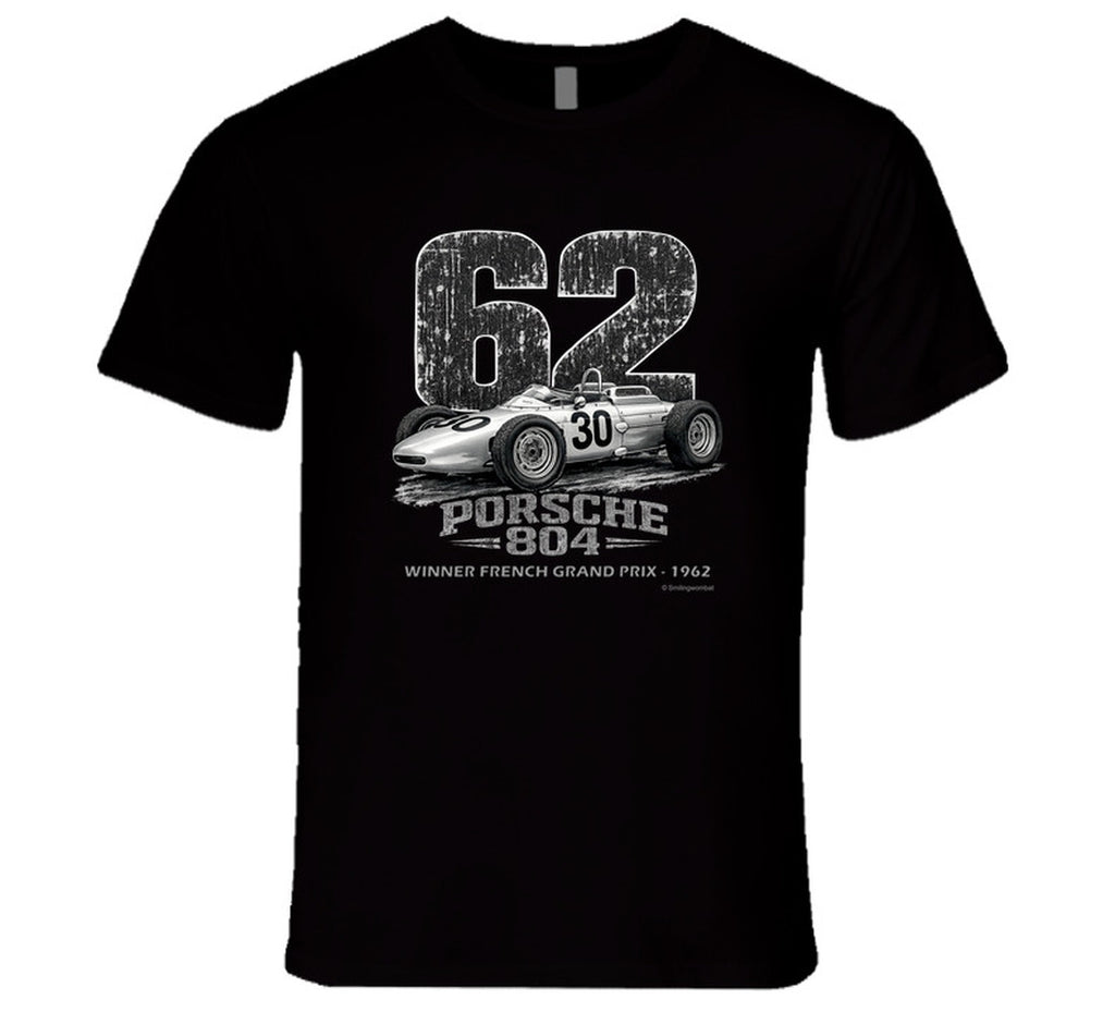 1962 Porsche 804 F1 distressed vintage racing t-shirt in black