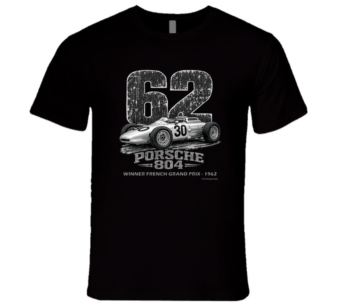 1962 Porsche 804 F1 distressed vintage racing t-shirt in black