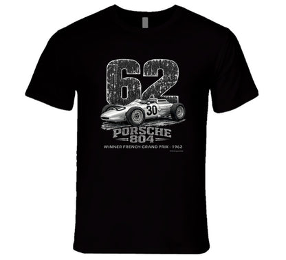 1962 Porsche 804 F1 distressed vintage racing t-shirt in black