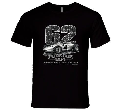 1962 Porsche 804 F1 distressed vintage racing t-shirt in black