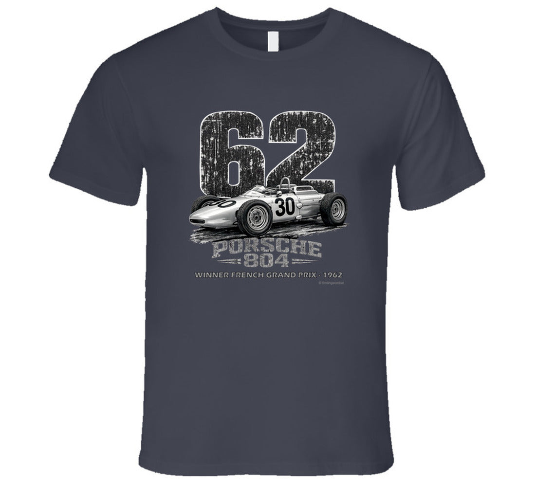 Porsche 804 vintage distressed racing t-shirt in charcoal grey