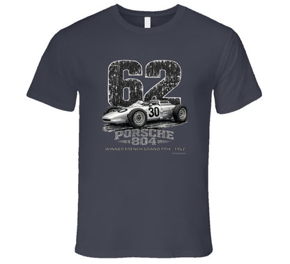 Porsche 804 vintage distressed racing t-shirt in charcoal grey