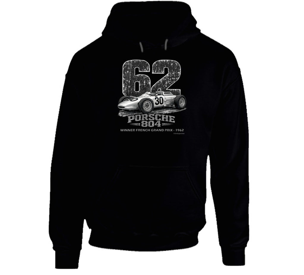 Porsche 804 F1 distressed graphic hoodie in black