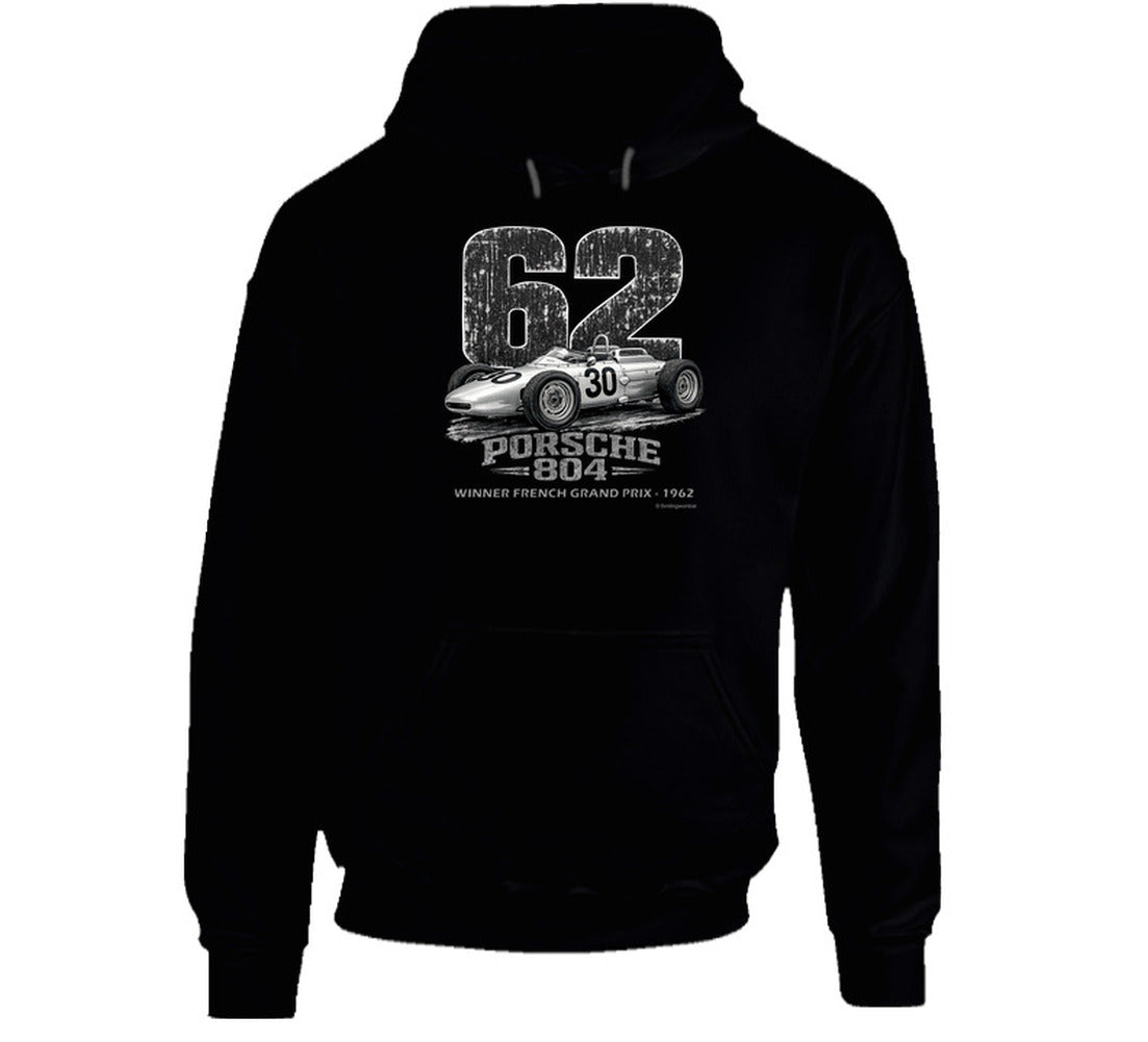 Porsche 804 F1 distressed graphic hoodie in black