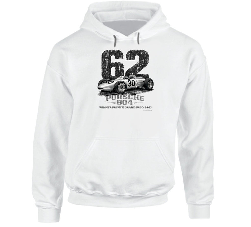 1962 Porsche 804 Formula 1 vintage racing hoodie in white