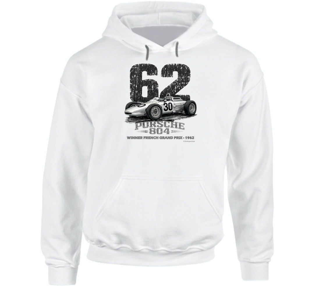 1962 Porsche 804 Formula 1 vintage racing hoodie in white