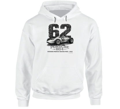 1962 Porsche 804 Formula 1 vintage racing hoodie in white