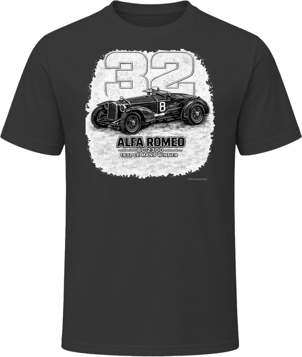 1932 Alfa Romeo classic car distressed tee in black