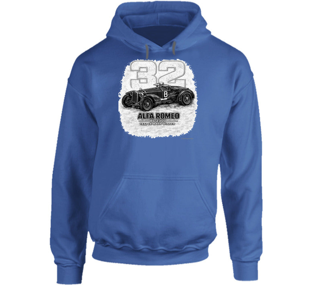 1932 Alfa Romeo vintage racing hoodie in royal blue