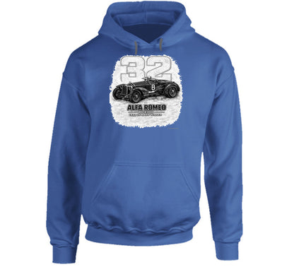 1932 Alfa Romeo vintage racing hoodie in royal blue
