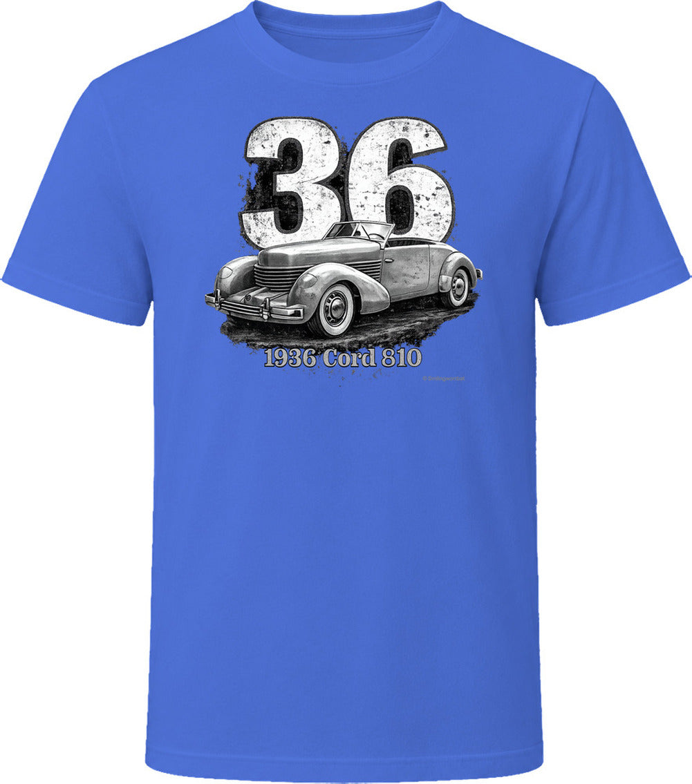 Cord 810 vintage automotive t-shirt in royal blue