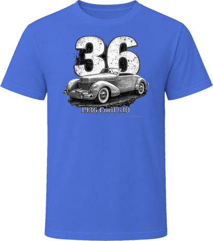Cord 810 vintage automotive t-shirt in royal blue