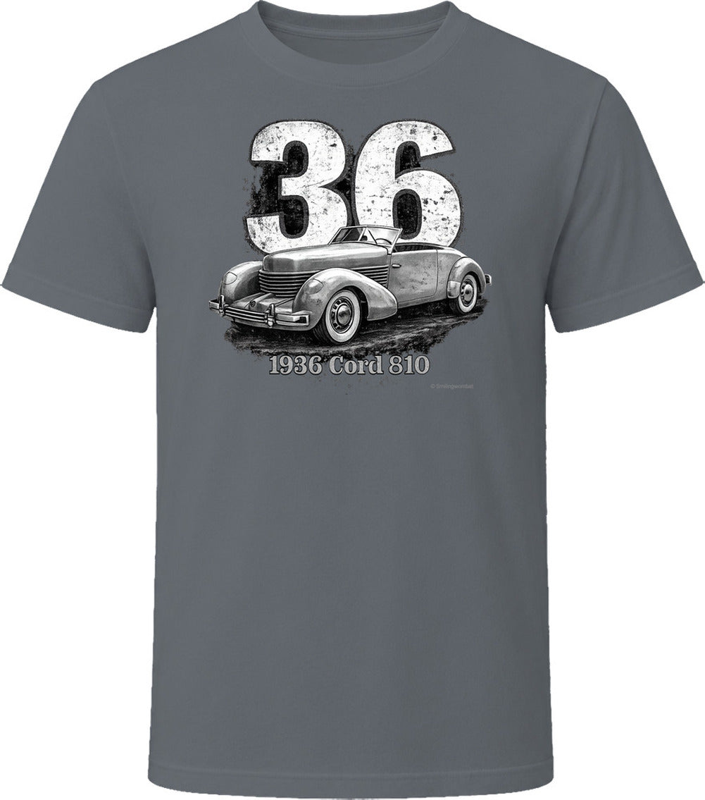Cord 810 distressed racing graphic t-shirt in charcoal grey