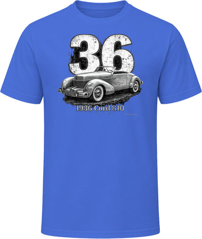 Cord 810 vintage automotive t-shirt in royal blue