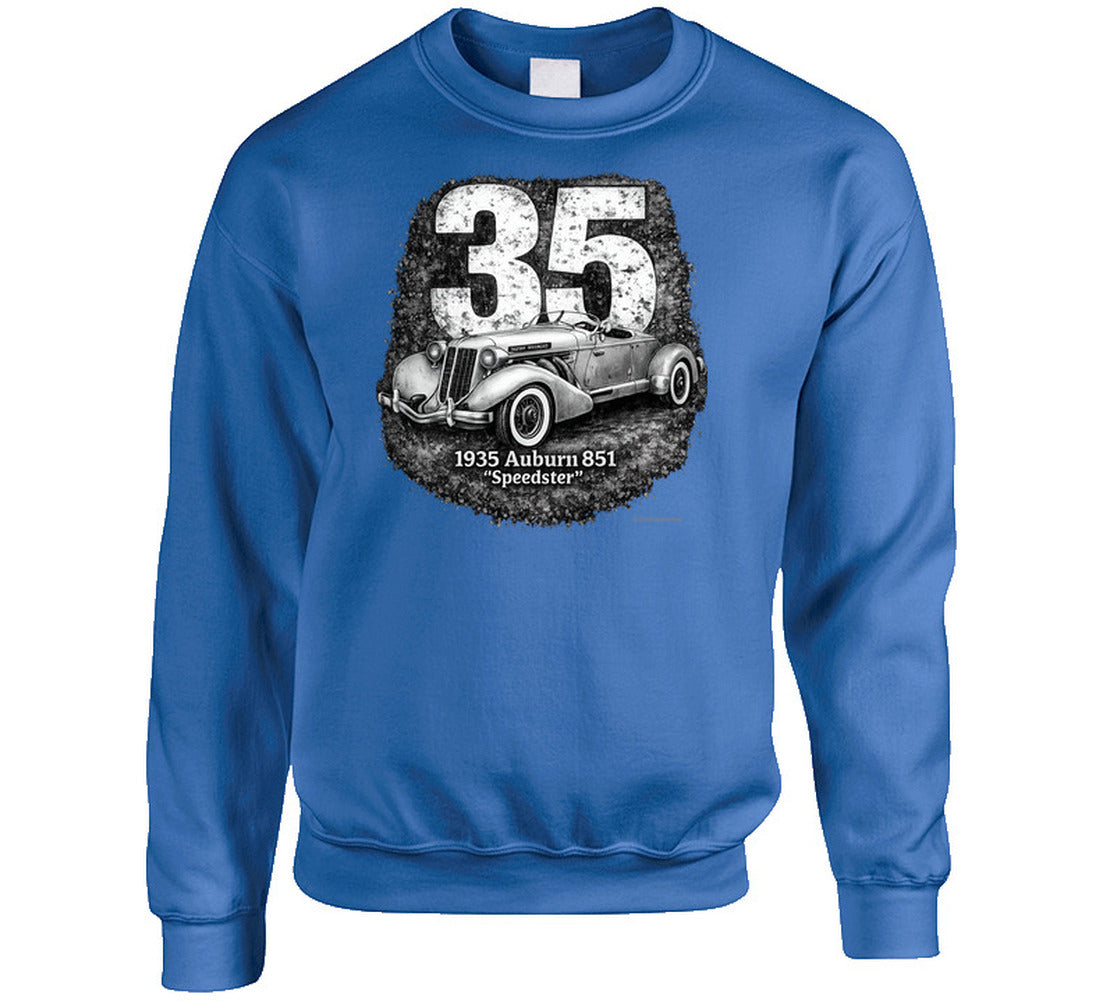 1935 Auburn 851 Speedster vintage car graphic sweatshirt in royal blue
