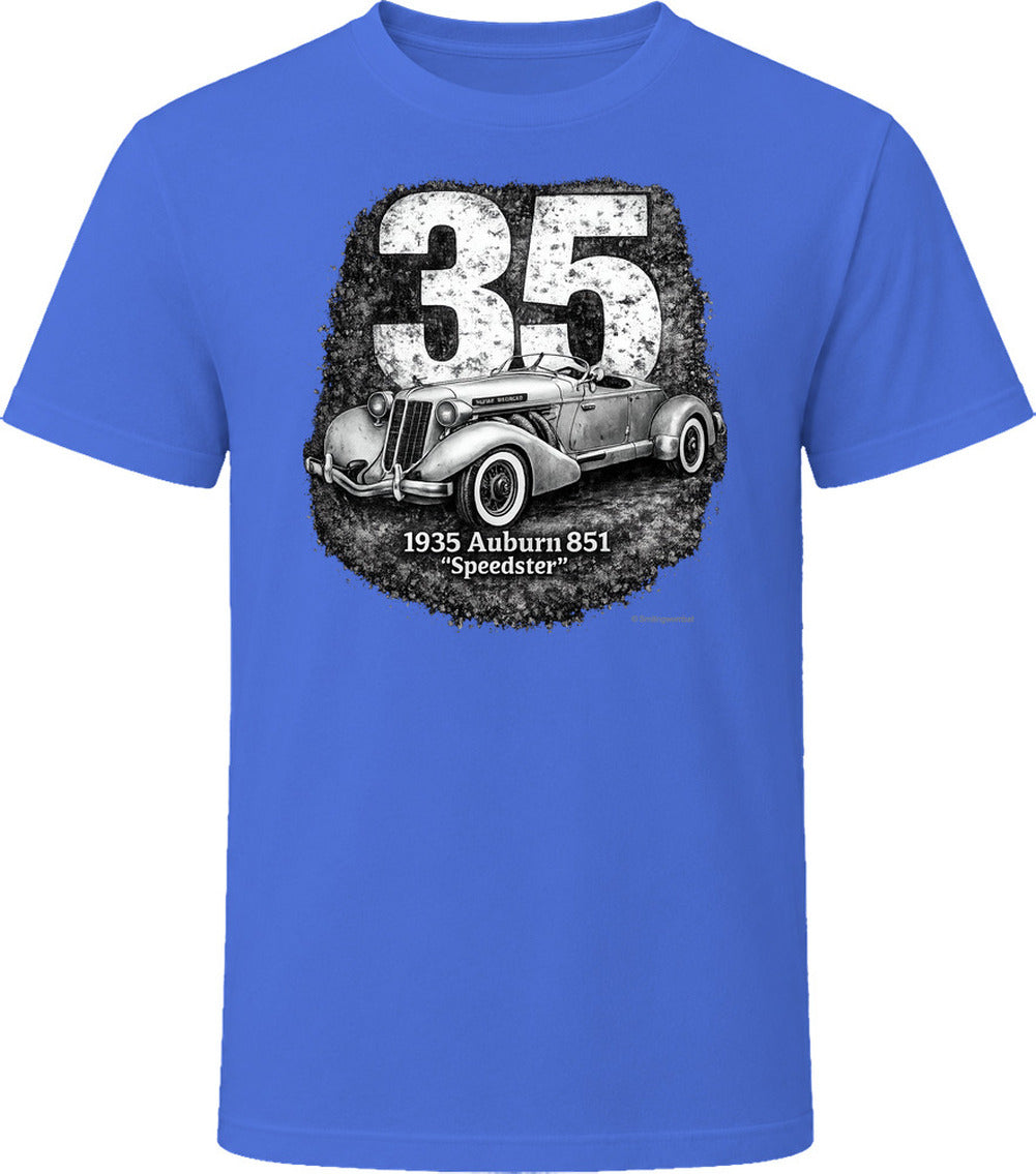 1935 Auburn 851 Speedster vintage car graphic T-shirt in royal blue