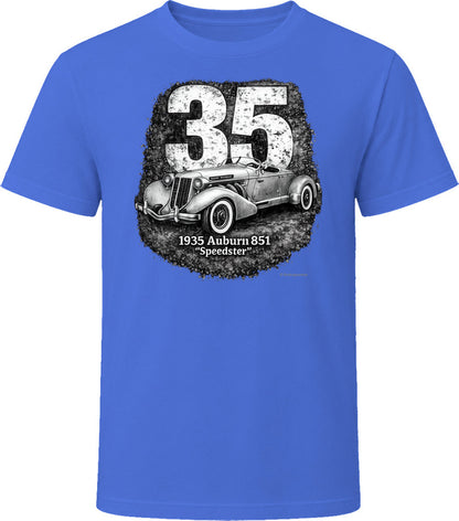 1935 Auburn 851 Speedster vintage car graphic T-shirt in royal blue