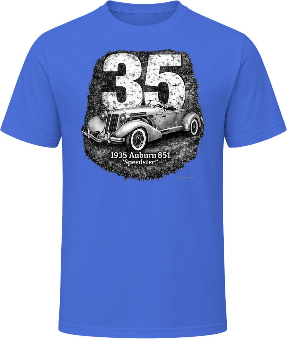 1935 Auburn 851 Speedster vintage car graphic T-shirt in royal blue