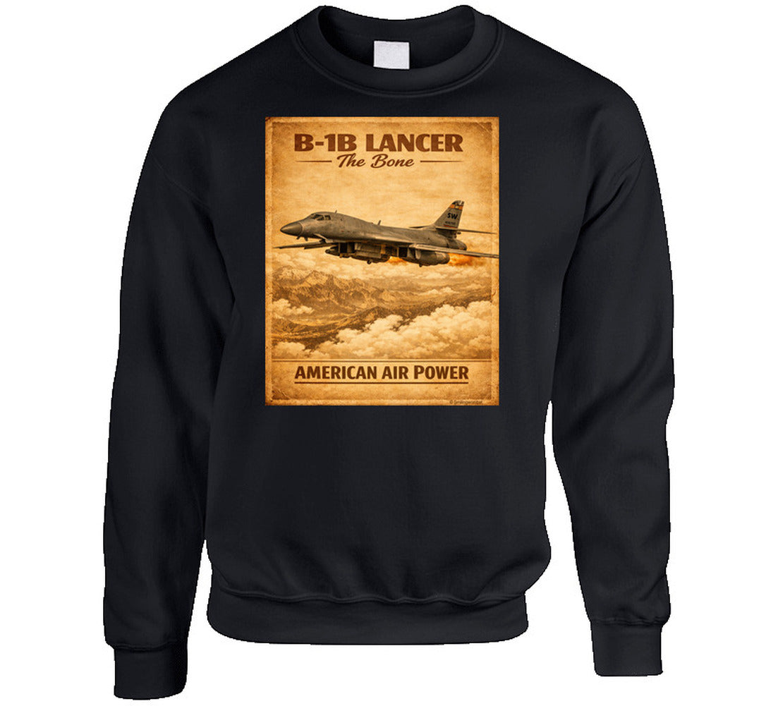 B-1B Lancer The Bone American Air Power vintage distressed graphic sweatshirt in black by Smiling Wombat