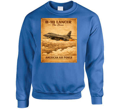 B-1B Lancer The Bone American Air Power vintage distressed graphic sweatshirt in royal blue by Smiling Wombat