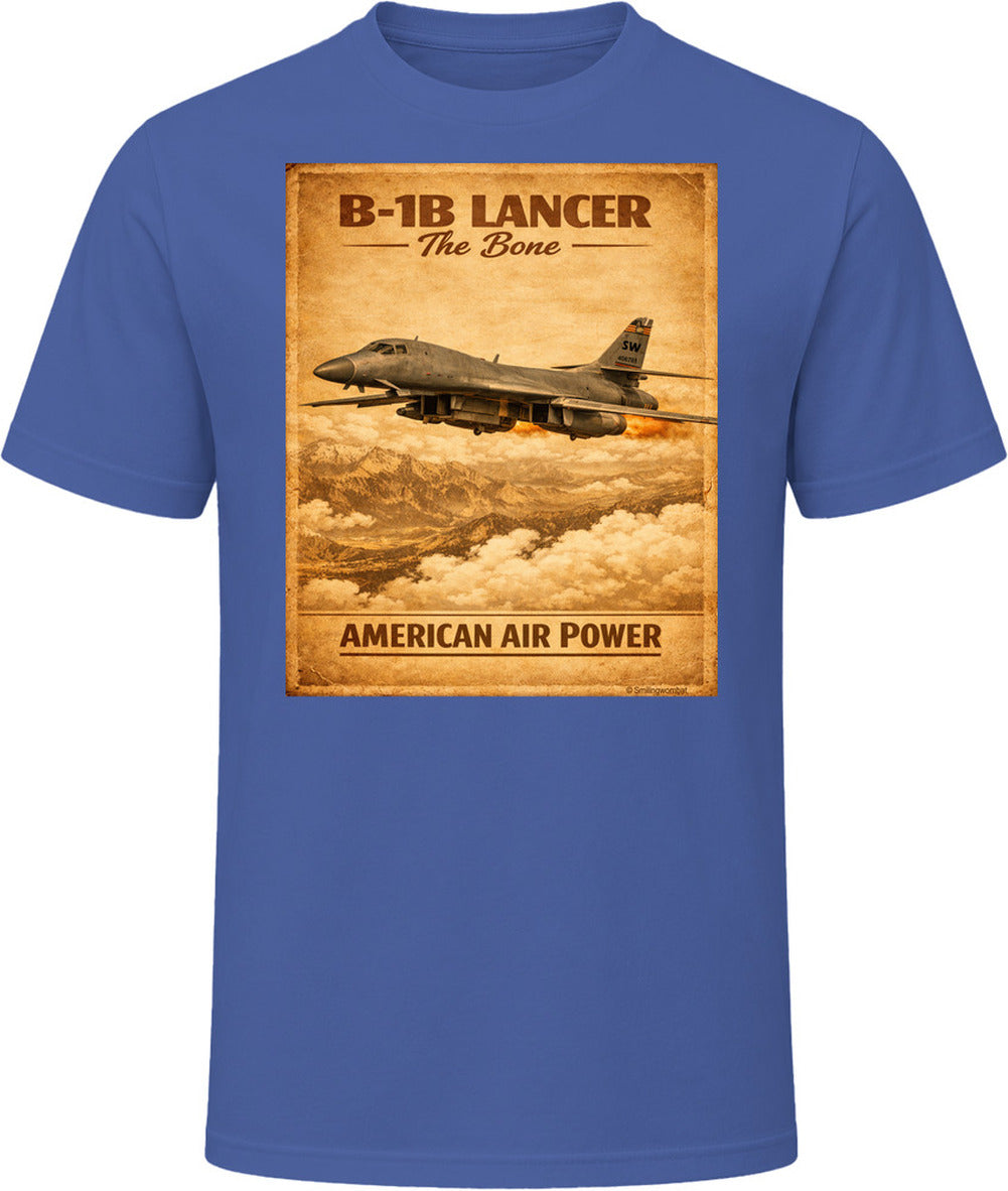 B-1B Lancer The Bone American Air Power vintage distressed graphic T-shirt in navy by Smiling Wombat