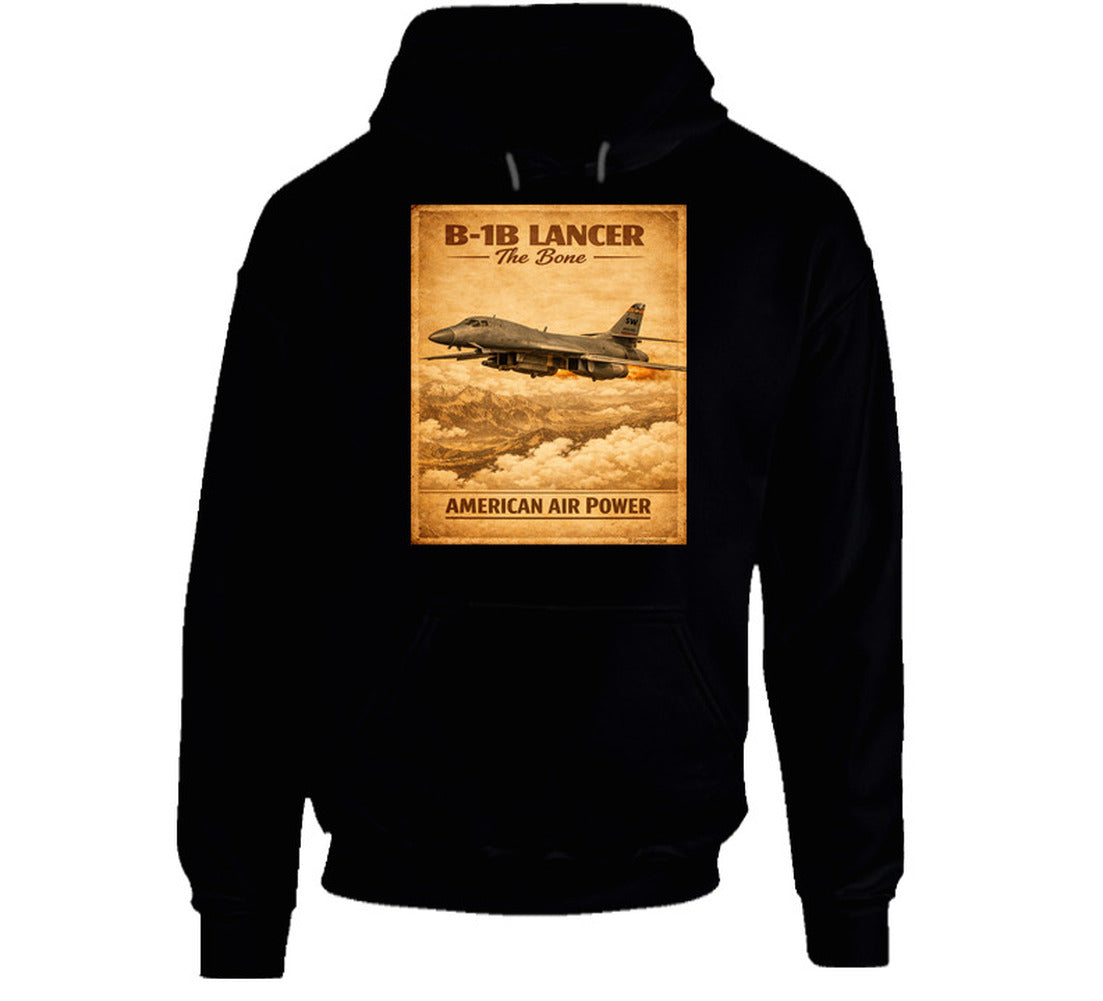 B-1B Lancer The Bone American Air Power vintage distressed graphic hoodie in black by Smiling Wombat