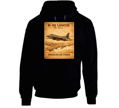 B-1B Lancer The Bone American Air Power vintage distressed graphic hoodie in black by Smiling Wombat