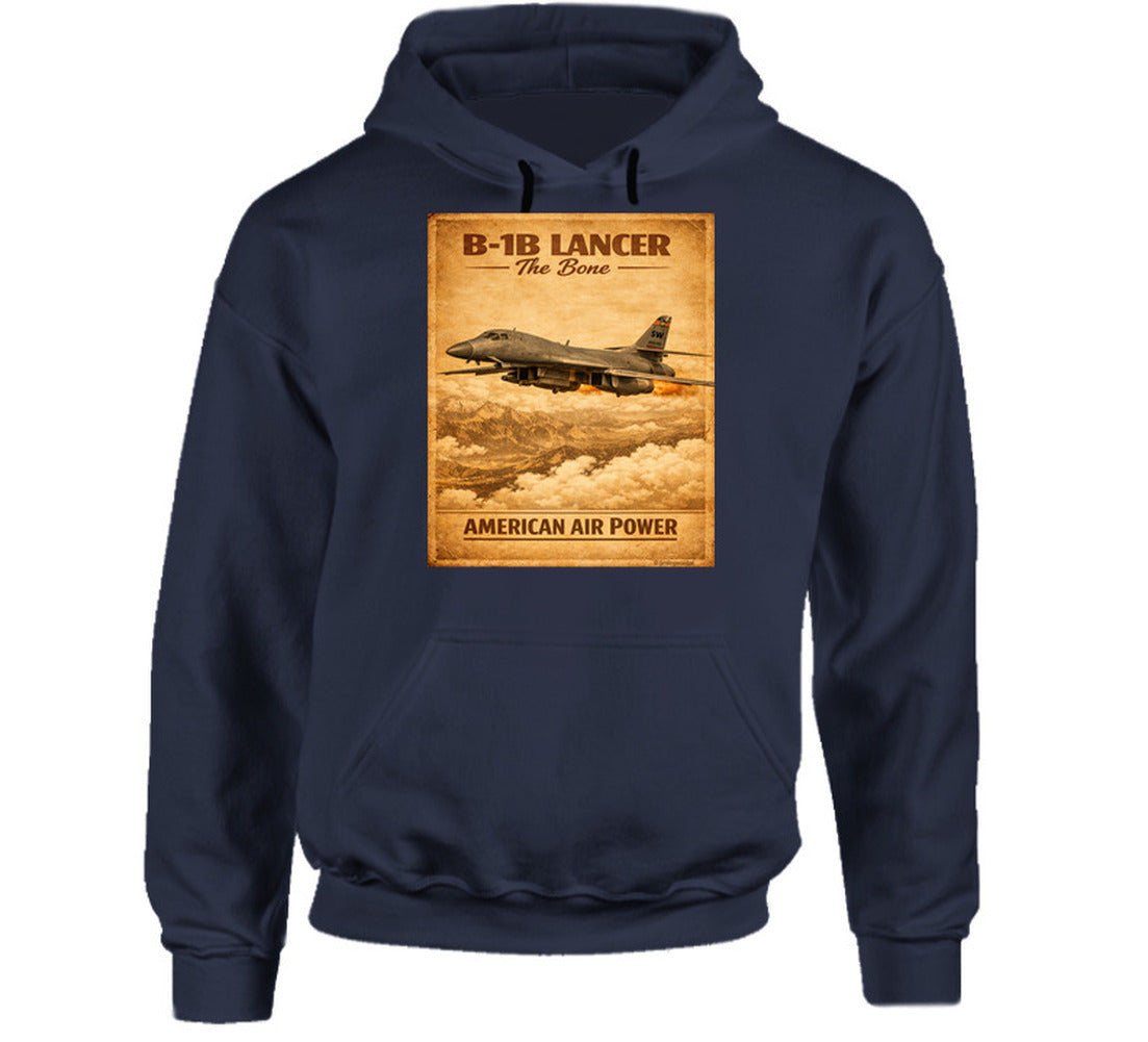 B-1B Lancer The Bone American Air Power vintage distressed graphic hoodie in navy by Smiling Wombat
