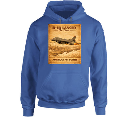 B-1B Lancer The Bone American Air Power vintage distressed graphic hoodie in royal blue by Smiling Wombat