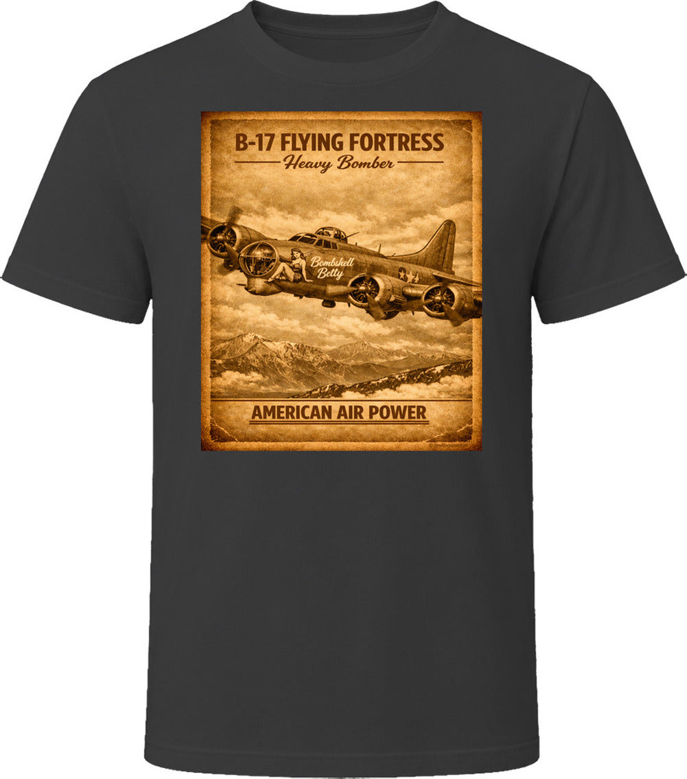 B-17 Flying Fortress Distressed Vintage Graphic Black T-Shirt – Smiling Wombat