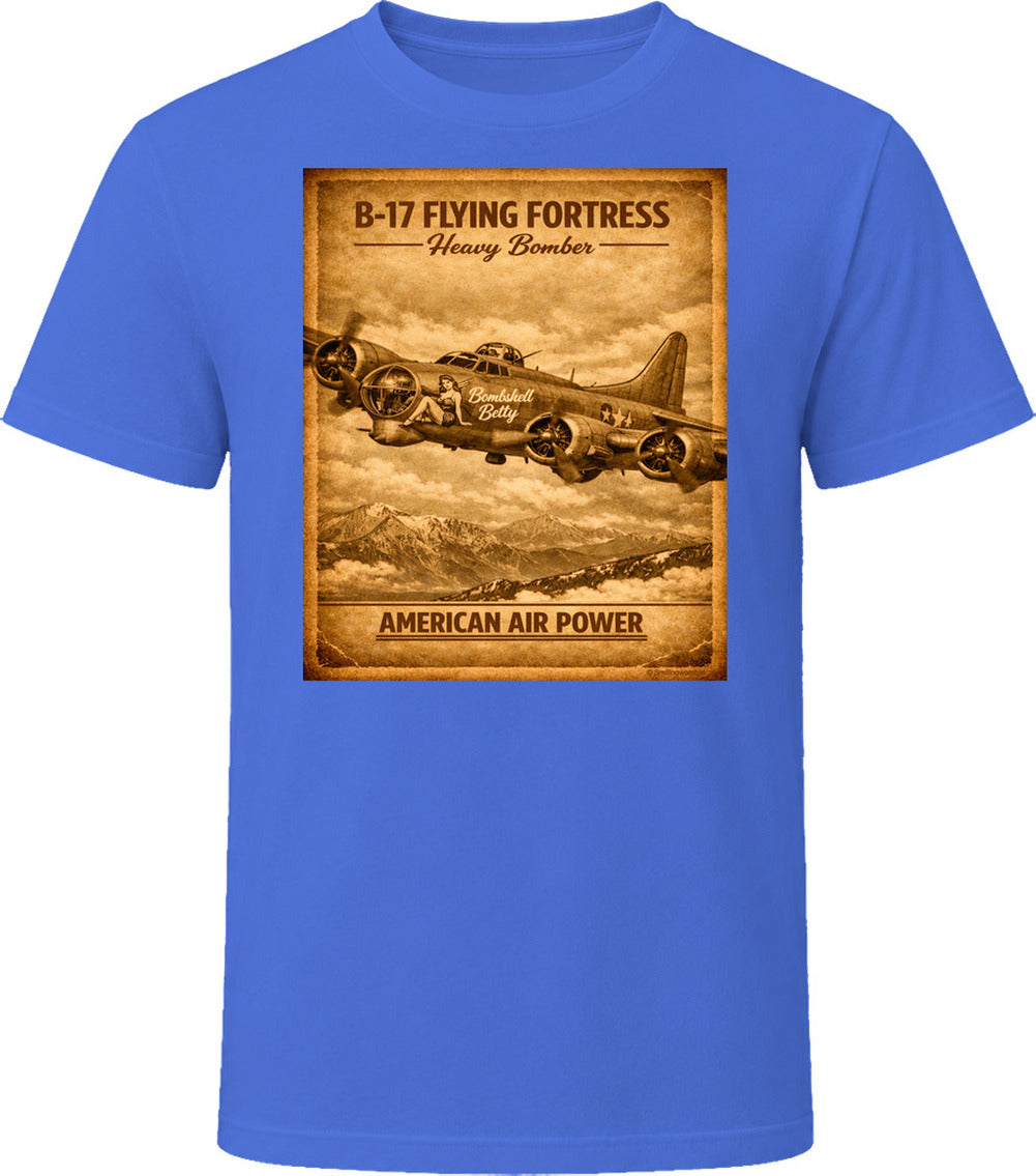 B-17 Flying Fortress American Air Power Royal Blue Graphic T-Shirt