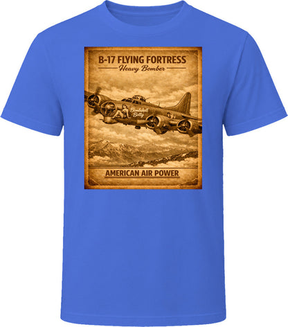 B-17 Flying Fortress American Air Power Royal Blue Graphic T-Shirt