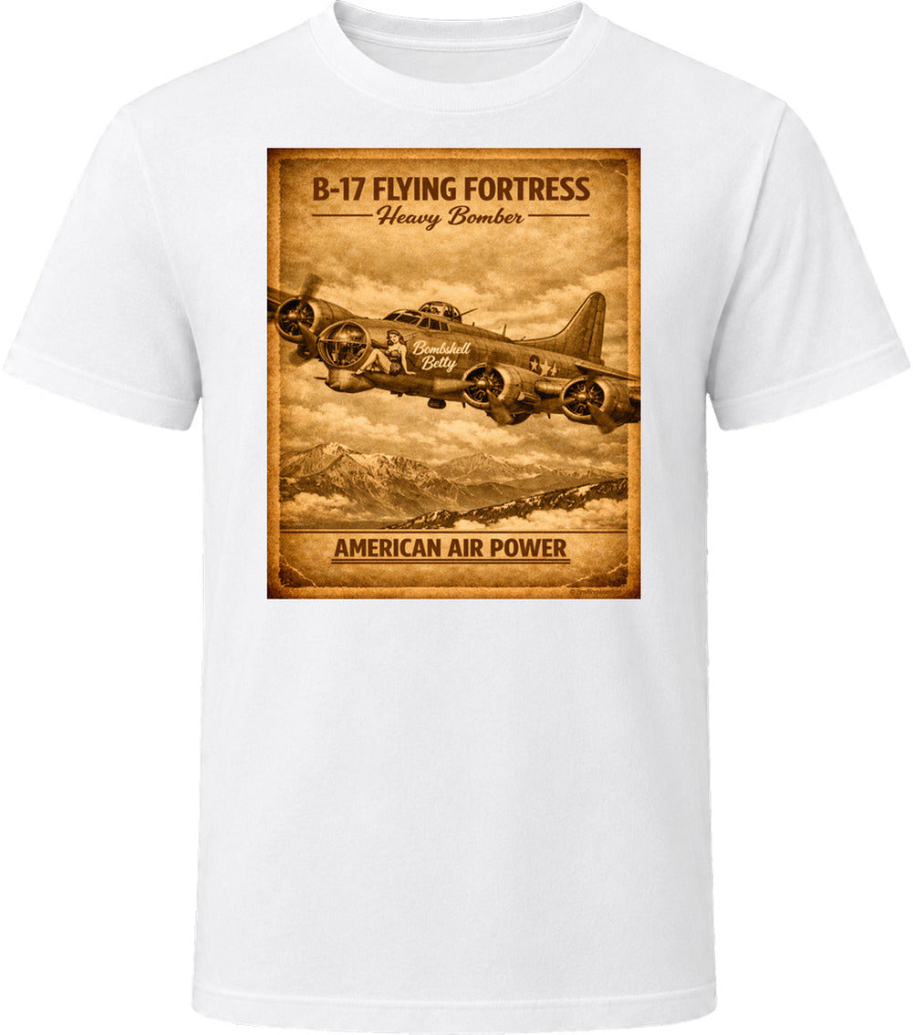 B-17 Flying Fortress Bombshell Betty WWII Bomber White T-Shirt – American Air Power