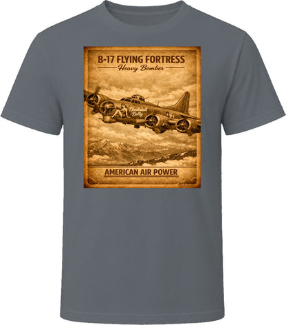 B-17 Bombshell Betty Distressed Military Charcoal Grey T-Shirt