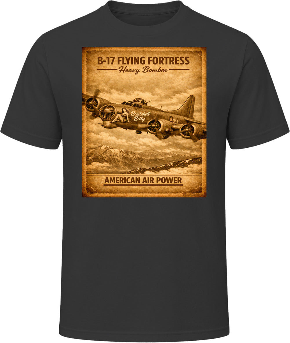 B-17 Flying Fortress Distressed Vintage Graphic Black T-Shirt – Smiling Wombat