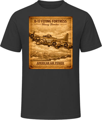 B-17 Flying Fortress Distressed Vintage Graphic Black T-Shirt – Smiling Wombat