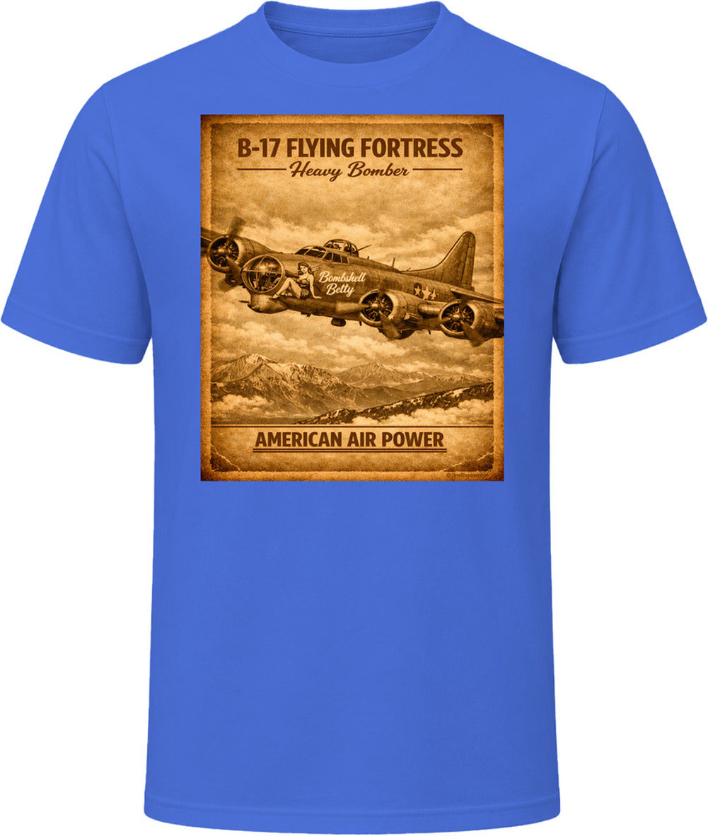 B-17 Flying Fortress American Air Power Royal Blue Graphic T-Shirt