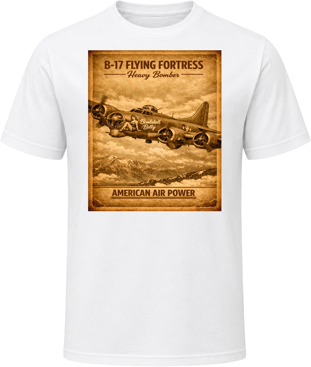 B-17 Flying Fortress Bombshell Betty WWII Bomber White T-Shirt – American Air Power