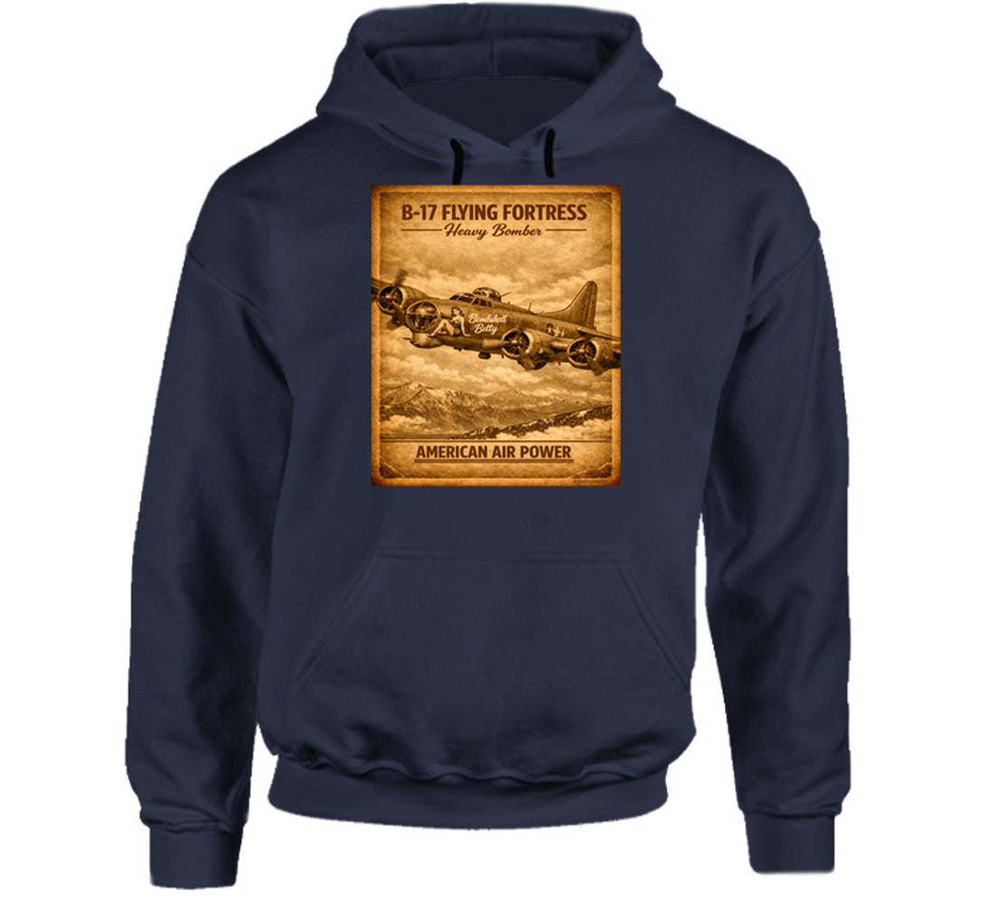 B-17 Flying Fortress Nose Art Navy Hoodie – Military Aviation Apparel