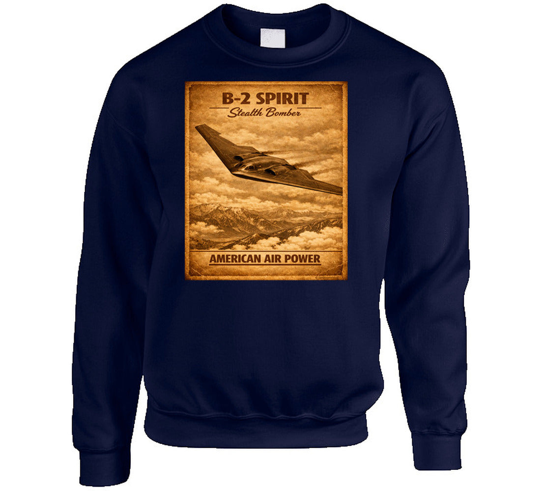 B-2 Spirit Stealth Bomber navy sweatshirt vintage poster style apparel