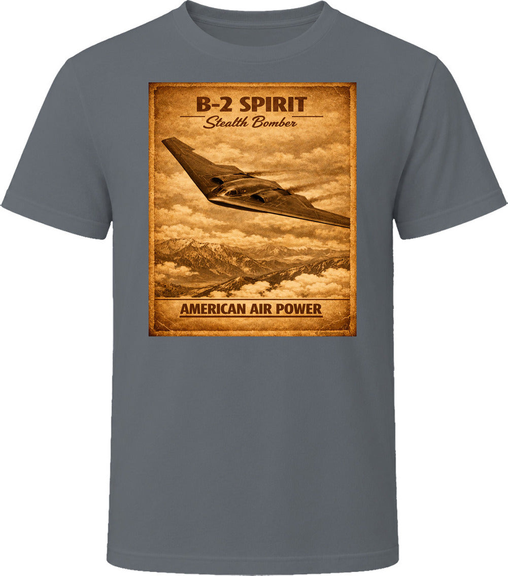 B-2 Spirit Stealth Bomber charcoal grey t-shirt distressed stealth bomber design