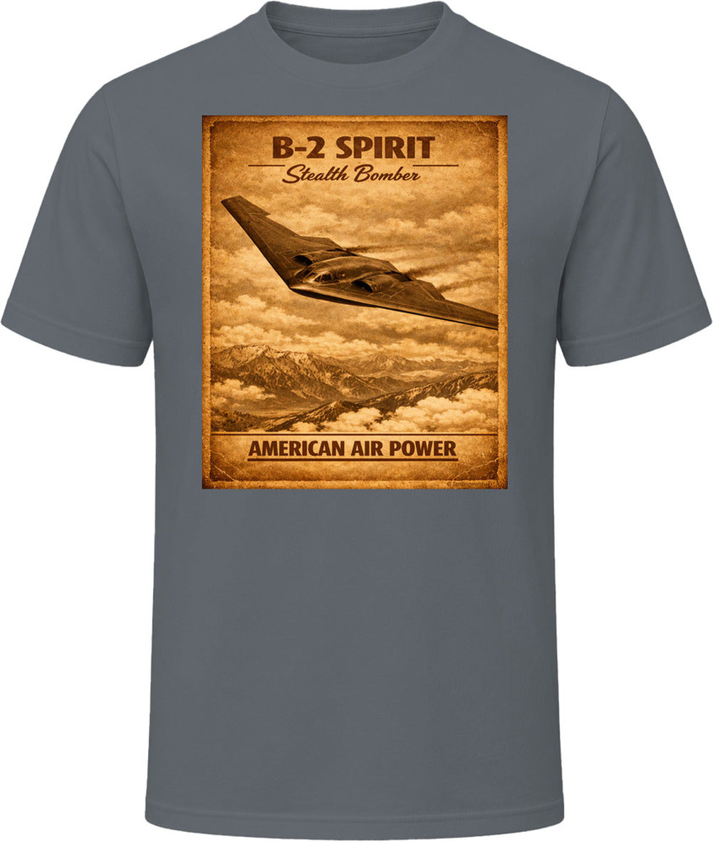 B-2 Spirit Stealth Bomber charcoal grey t-shirt distressed stealth bomber design