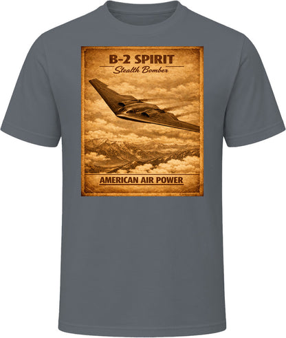 B-2 Spirit Stealth Bomber charcoal grey t-shirt distressed stealth bomber design