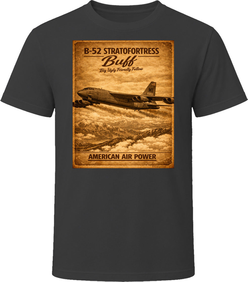 B-52 Stratofortress BUFF American Air Power vintage distressed graphic T-shirt in black