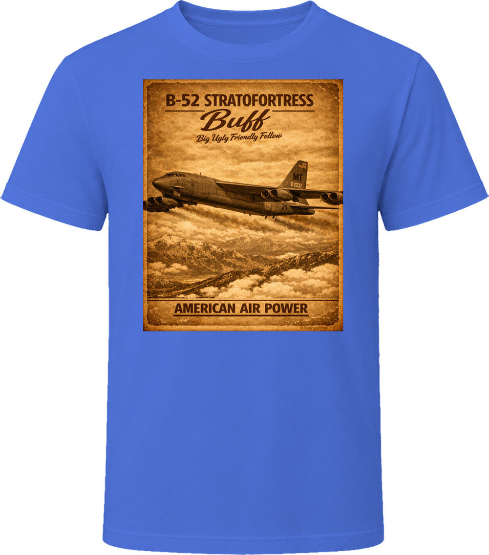 B-52 Stratofortress BUFF American Air Power vintage distressed graphic T-shirt in royal blue