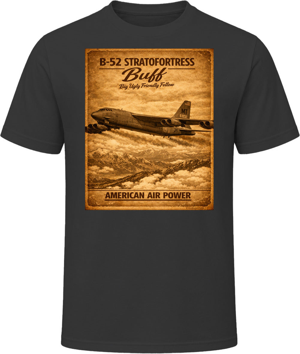 B-52 Stratofortress BUFF American Air Power vintage distressed graphic T-shirt in black