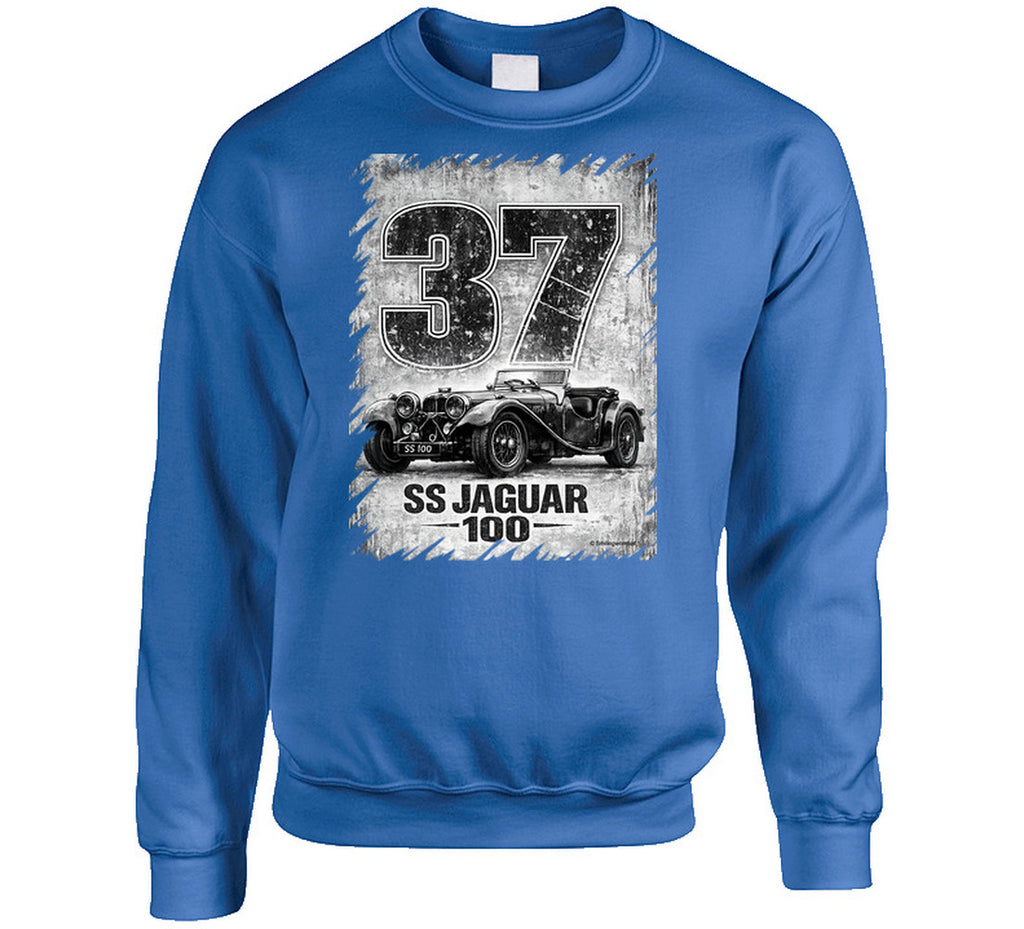 SS Jaguar 100 vintage car graphic sweatshirt in royal blue