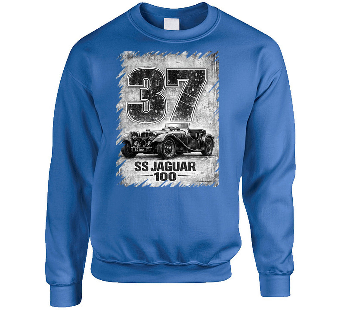 SS Jaguar 100 vintage car graphic sweatshirt in royal blue